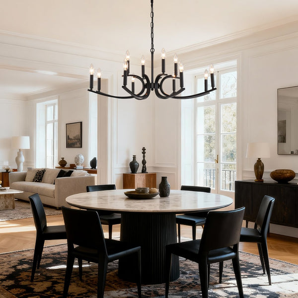 English Elm 12-light Industrial Farmhouse Chandelier Matte Black Metal for High Ceiling Spaces W5008P392712