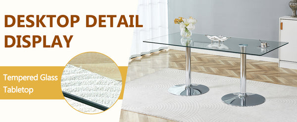 English Elm Table and Chair Set Tempered Glass Top with Six Transparent Seats for Modern Dining W1151S04556