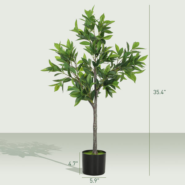 English Elm Potted Laurel Artificial Tree with 345 Peva Leaves Lifelike Indoor Greenery Decor T3971P390444