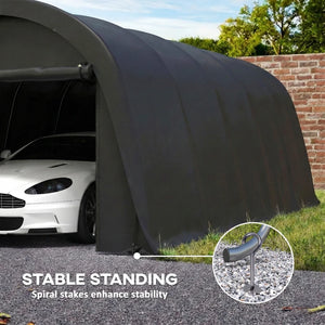 English Elm Portable Steel Frame Carport Canopy Upf50 Pe Cover Full Enclosure Vehicle Shelter Dark Gray T3971S00116