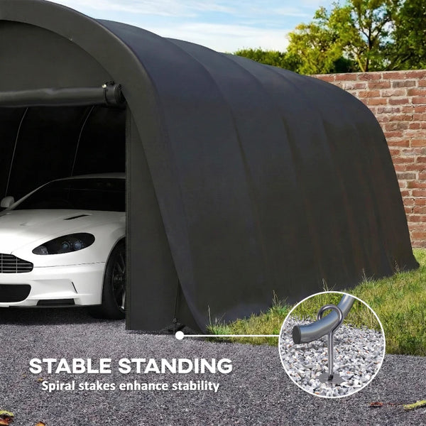 English Elm Portable Steel Frame Carport Canopy Upf50 Pe Cover Full Enclosure Vehicle Shelter Dark Gray T3971S00116