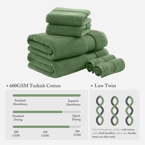 JLA Home Madison Park Signature - Cotton Turkish 6-Piece Spa Towel Set - 600 GSM Oversized Plush, OEKO-TEX Certified Luxury Towels MPS73-543