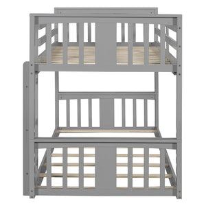 English Elm Twin Over Kids Bunk Bed Solid Pine Frame Gray Finish with Safety Guardrail N708P242163E