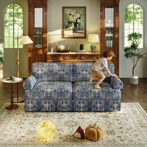 English Elm Chesterfield Velvet King Sleeper Sofa with Nailhead Trim and Rolled Arms for Living Room Blue Floral W1885S00289