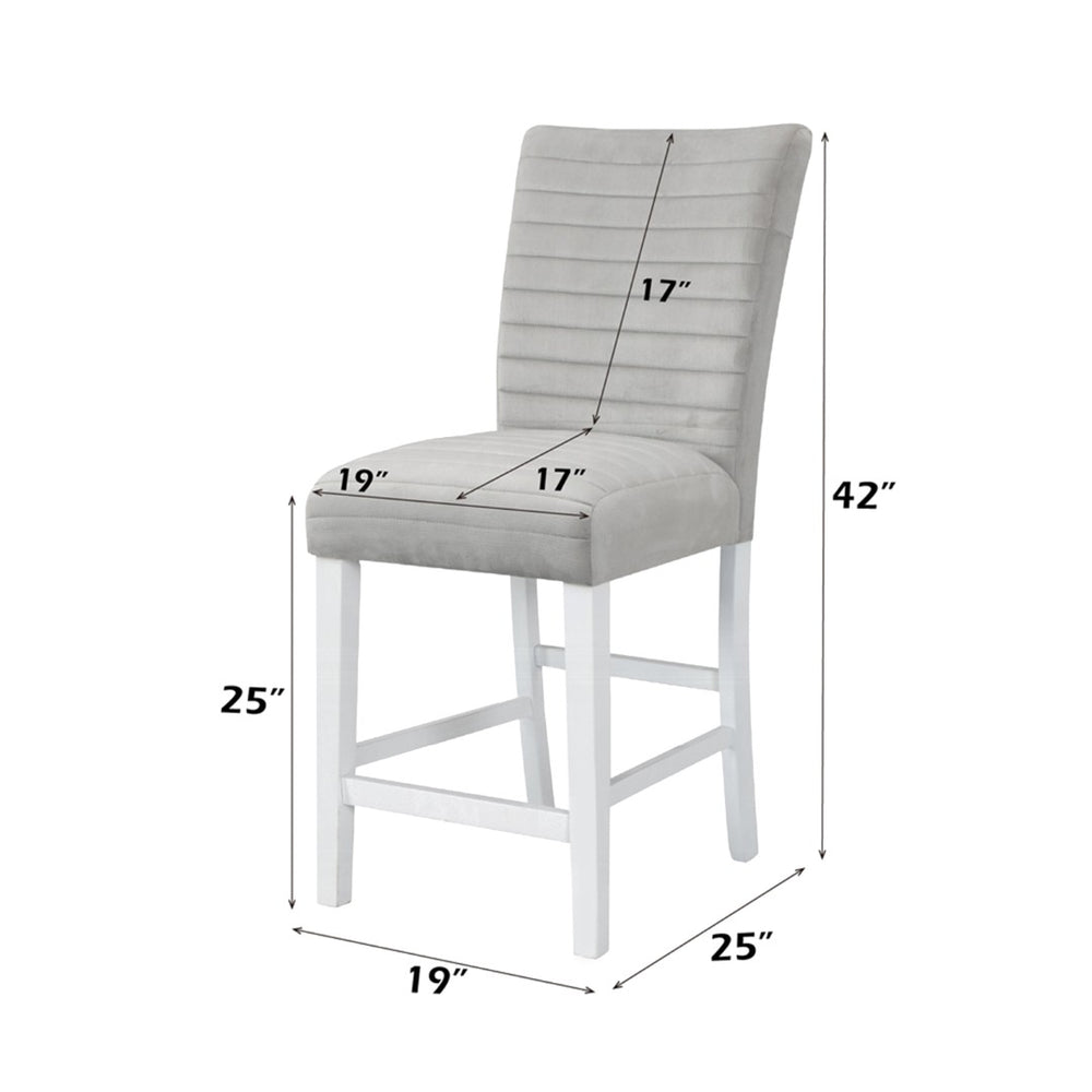 English Elm Set Of 2 Velvet Upholstered Counter Height Chairs - Grey & White Gloss Finish For Modern Style B016P322921-GIGA