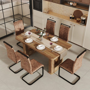 English Elm Table And Chair Set - Modern 64.5" Wood-Textured Dining Table With 6 Stylish Brown Chairs Included W1151S03585-GIGA