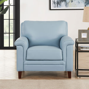 English Elm Westcott Leather Chair with Top-Grain Upholstery, Goose Down & Memory Foam, Durable Kiln-Dried Frame Blue B2705P211455