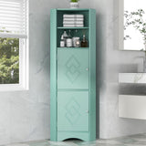 Tall Freestanding Bathroom Corner Cabinet, Green, Doors, Adjustable Shelves