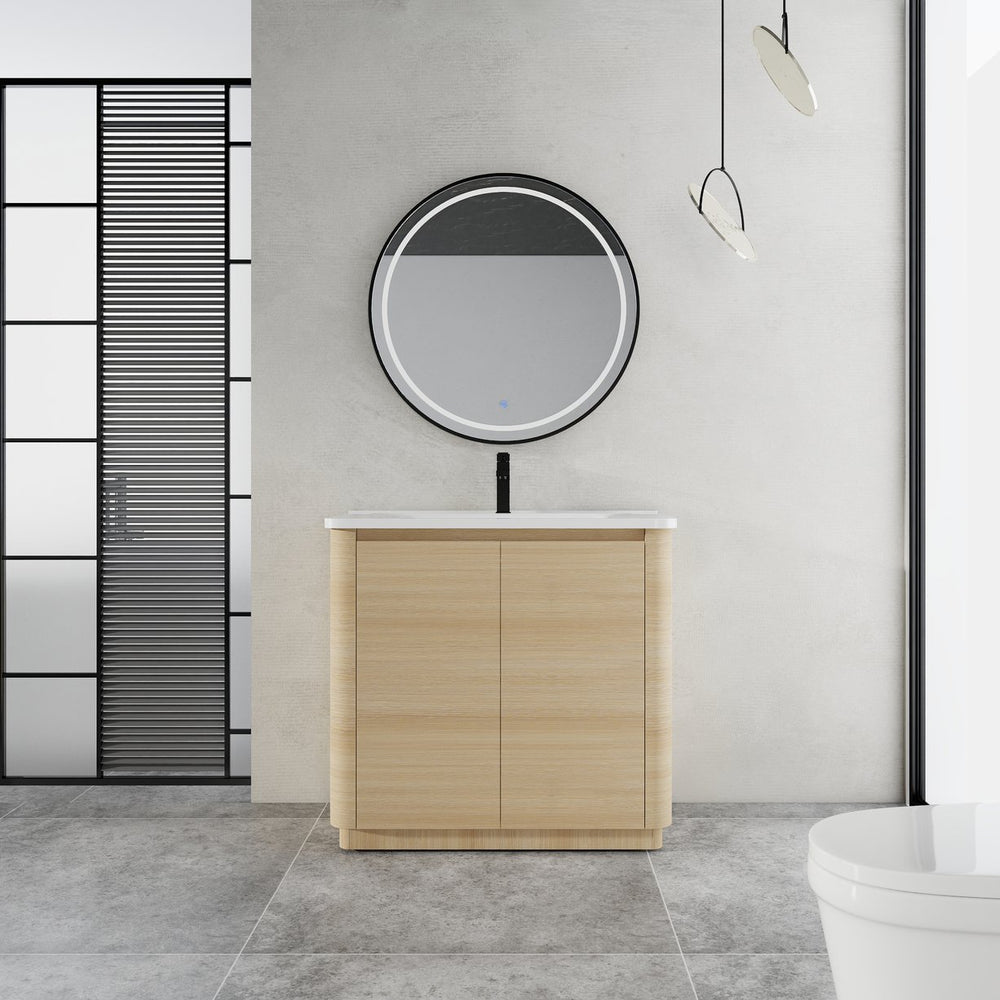 English Elm 36'' Freestanding Bathroom Vanity Plywood Cabinet Ceramic Sink Soft Close Doors W999P351893