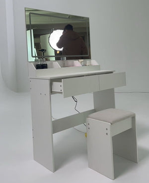 English Elm 31" X 20" Led Vanity Table Set with Cushioned Stool Touch Lighting Small Space White W3258P453340