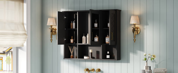 English Elm 35 Inch Wall Mount Medicine Cabinet Soft Close Mirror Storage for Modern Bathroom Black N710P389453B