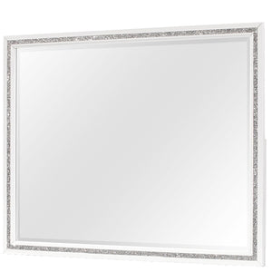 English Elm ALMERA White Glitter Mirror – Transitional Glam Wall Mirror in Solid Wood & MDF, Dresser Mount Ready B201P226191