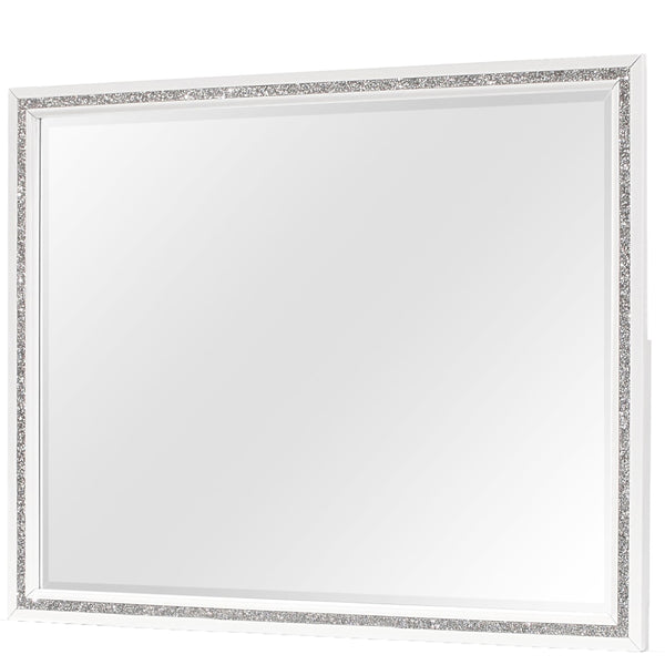 English Elm ALMERA White Glitter Mirror – Transitional Glam Wall Mirror in Solid Wood & MDF, Dresser Mount Ready B201P226191