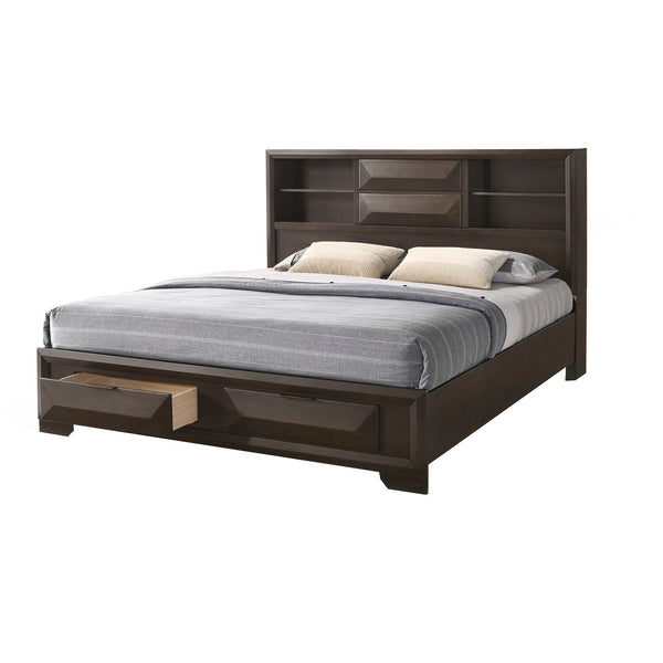 English Elm Contemporary Queen Storage Bed Bookcase Headboard Footboard Drawers Espresso Wood B2741S00895