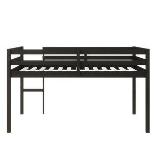 English Elm Solid Twin Loft Bed with Ladder and Reinforced Slats for Storage-Friendly, Space-Saving Bedrooms Black W504P190956