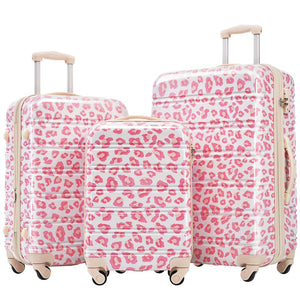 English Elm Hardshell Polycarbonate Luggage Set Three Piece Spinner Suitcases with Tsa Lock Pink Leopard N732P218227U