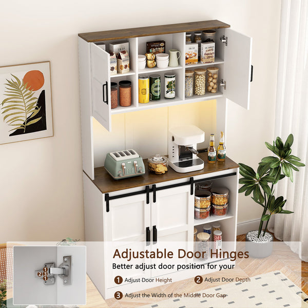 English Elm Farmhouse Sliding Barn Door Bar Cabinet with USB Outlets, Large Rustic White Buffet Sideboard W1321S00012