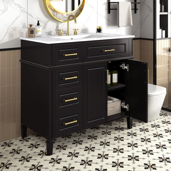 English Elm 36 Inch Freestanding Bathroom Vanity Sage Pine Cabinet Gold Hardware Ceramic Sink Black N725P366466B