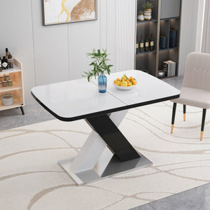 English Elm Modern Stretchable Rectangle Dining Table With Elegant White Top And Stylish X-Shape Black Legs W757P242760