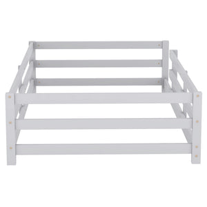 English Elm Twin Pine Montessori Floor Bed with Safety Fence — Grey Low-Profile Kids Twin Frame, 77"x38.9" Interior W1820P369890