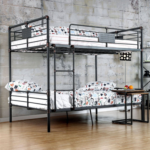 English Elm Full Industrial Metal Bunk Bed - Sturdy Full Over Full Design, Antique Black Finish, Safe & Stylish B2741S00373