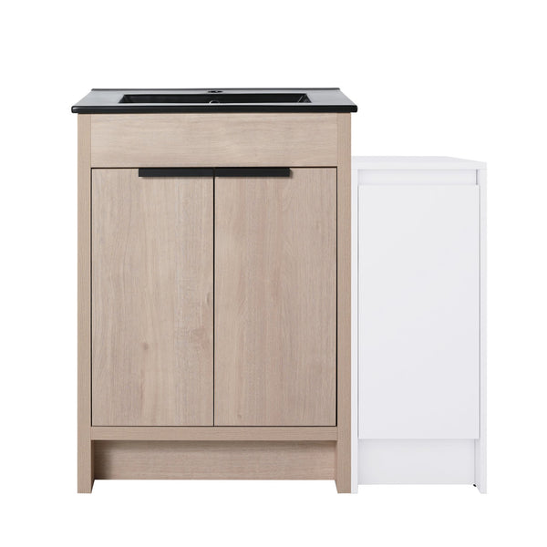 English Elm 36 Inch Freestanding Bathroom Vanity With Black Sink, Soft-Close Doors & Ample Storage Solutions W999S00303