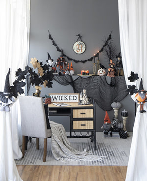 English Elm Set Of 2 Handcrafted Halloween Gnomes - Vibrant Orange & Black With "B-O-O" Banner For Decor W2078P237634-GIGA