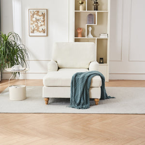 English Elm Modern Mid-Century Oversized Chaise Lounger Sofa Bed with Solid Wood Legs, Deep Seat Comfort Sleeper White W2363S00071