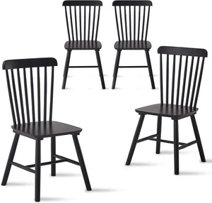 English Elm 4 Solid Wood Dining Chairs with Curved Backrests, Wide 16.5" Seats, Anti-Skid Feet, Easy-Clean Finish Black T3967P383405