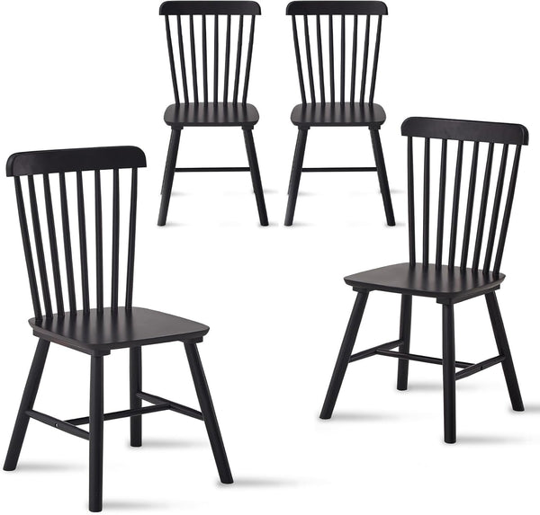 English Elm 4 Solid Wood Dining Chairs with Curved Backrests, Wide 16.5" Seats, Anti-Skid Feet, Easy-Clean Finish Black T3967P383405