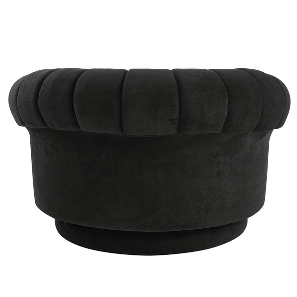 English Elm Swivel Barrel Accent Chair Chenille Tufted Round Club Seat for Living Room Lounge Black N719S002280B