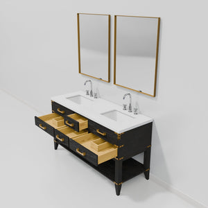 English Elm Black Oak Double Bath Vanity Set With Cultured Marble Top, Chrome Faucets, And Matching Mirrors B2731S02198