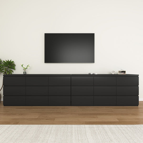 English Elm 9 Drawer Matte Black Dresser Push Open Handleless Design Wide Bedroom Storage Chest W409P334005