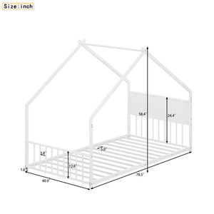 English Elm Twin House Shaped Metal Bed Frame with Led Lights and Wood Slats for Kids W1820P356049