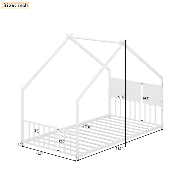 English Elm Twin House Shaped Metal Bed Frame with Led Lights and Wood Slats for Kids W1820P356049