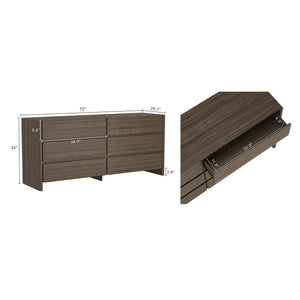 English Elm Linda 72" Walnut Brown 6-Drawer Dresser — Minimalist Low-Profile Design, Rich Wood Grain Storage (72") B365S00065
