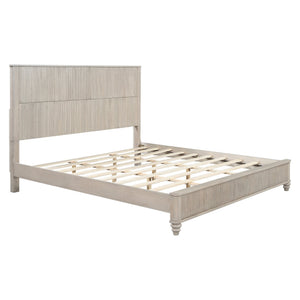 English Elm Solid Rubberwood Queen Platform Bed Tall Headboard Natural Grain No Box Spring W1716S00018