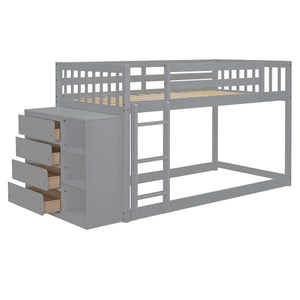 English Elm Twin Over Bunk Bed with Four Storage Drawers Open Shelving Kids Bedroom Gray LT000167AAE-1