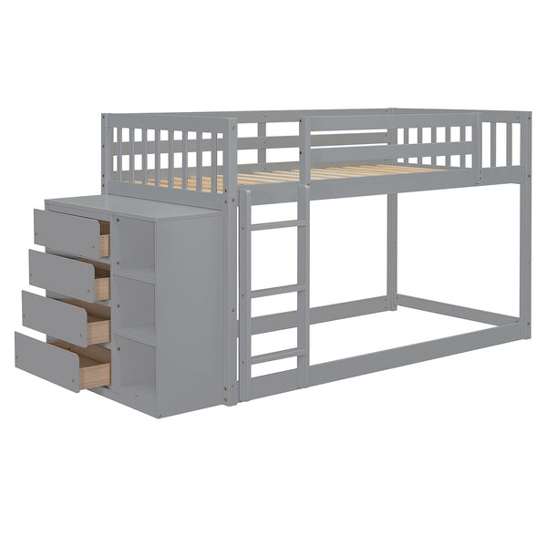 English Elm Twin Over Bunk Bed with Four Storage Drawers Open Shelving Kids Bedroom Gray LT000167AAE-1