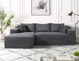 English Elm 2-Piece Stylish Dark Grey Corduroy L-Shaped Sofa With Pillows - Modular, Tool-Free Setup For Any Space B2735P384508