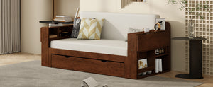English Elm Full Size Daybed with Hydraulic Desk Armrests Storage Drawer and Sofa Seating Espresso LT000271AAP