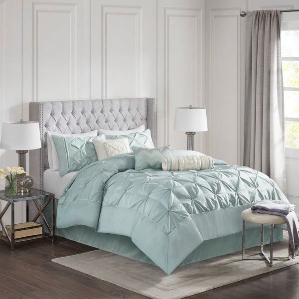 English Elm 7 Piece Tufted Comforter Set In Seafoam King - Tranquil, Textured Design For Coastal Bedroom Style B03597127