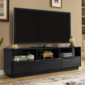 English Elm 63" Mid-Century Modern TV Stand for TVs up to 75" — Solid Wood Drawer Media Console, Louvered Farmhouse Design, Outlet Holes, Durable MDF Finish W1801P291993