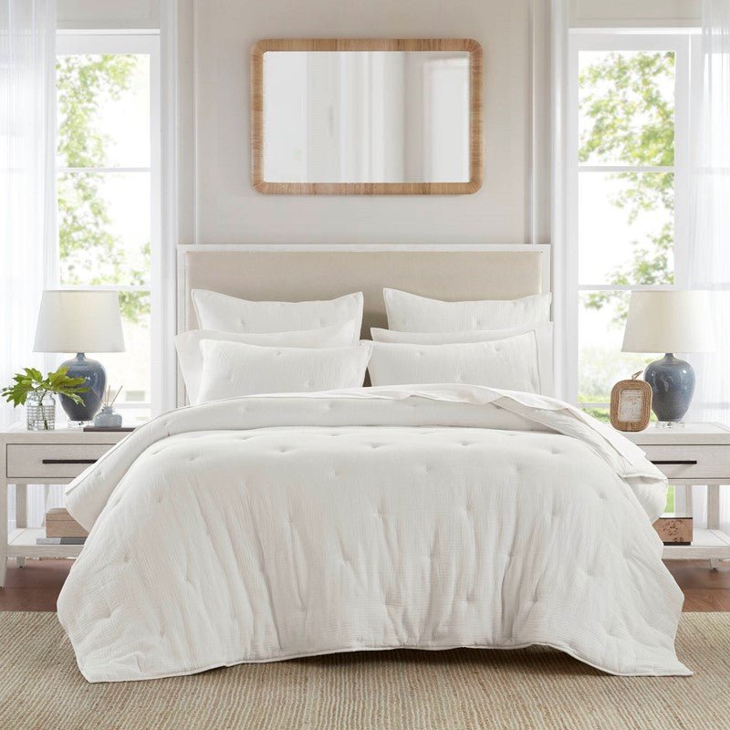 English Elm 3-piece King Cotton Muslin Quilt Set Crinkle Texture Embroidered Farmhouse Bedding B035P408348