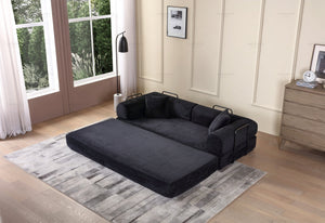 English Elm Convertible Sleeper Sofa Bed Corduroy Folding Mattress Couch with Cylindrical Pillow, Versatile Comfort and Support Black W3199P277913