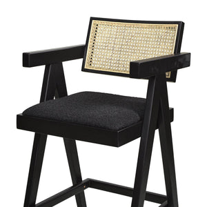 English Elm Jennifer Taylor Home - Milan 29.5" Modern Resin Webbing Bar Stools Set of 3 with Arms, Black Bouclé, Birch Frame, Brass Footrest B2719P238390