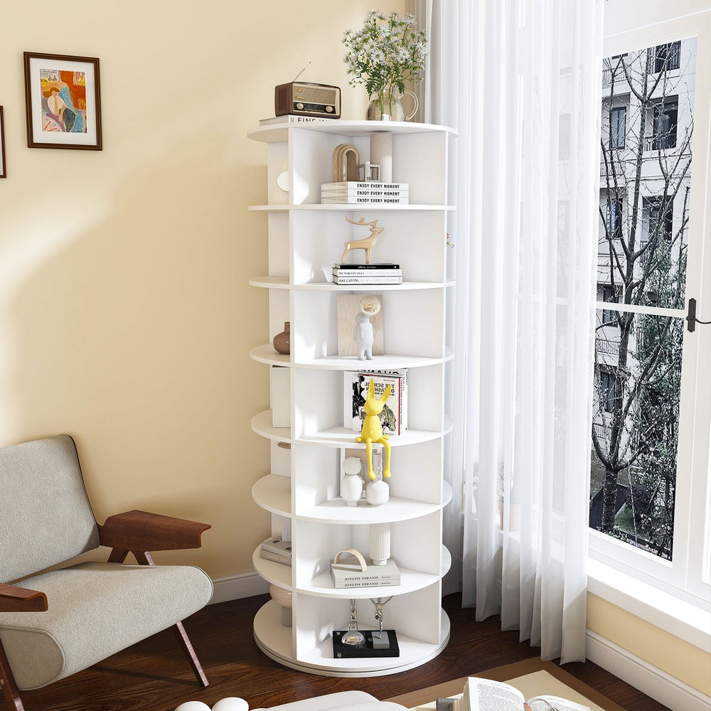 English Elm Rotating Seven Tier Shoe Tower Organizer Holds 28 Pairs with Spinning Base W2699P390457