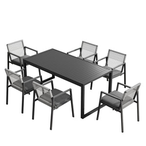 English Elm Christopher Knight Home® - Outdoor Dining Set - Modern Aluminum Table & 6 Comfortable Rope-Woven Chairs For Patio Elegance N768P196697G_66959.00BLK