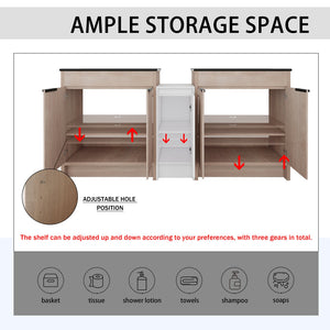 English Elm 72 Inch Freestanding Bathroom Vanity Set With Black Ceramic Sinks, Soft-Close Doors & Storage Solutions W999S00319