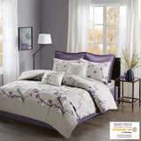 Madison Park Holly Transitional 8 Piece Cotton Comforter Set MP10-4168 Purple/Taupe